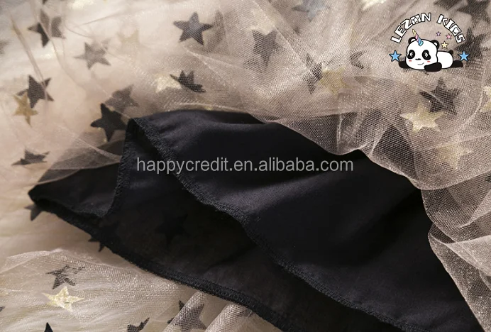 LEZONKIDS - Novos vestidos de tule personalizados com manga longa, elástico e estrelas impressas com lantejoulas para meninas